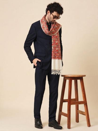 Kashmiri Aari Embroidery Woollen Stole for Men | Off White - view 5