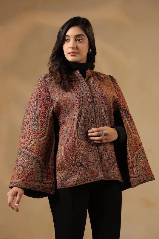 Women's Royal Designer Paisley Weave Jacket Cape | Multicolour