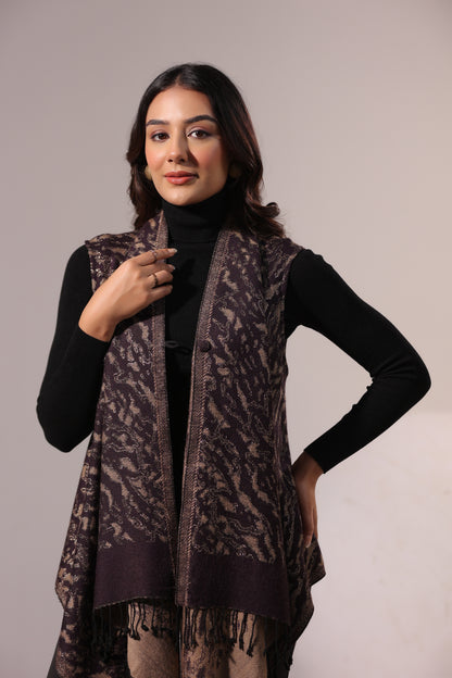 Women's Sleeveless Zari Pattern Shrug Cardigan | Purple