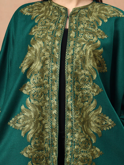 Floral Aari Embroidery Green Pheran Shrug