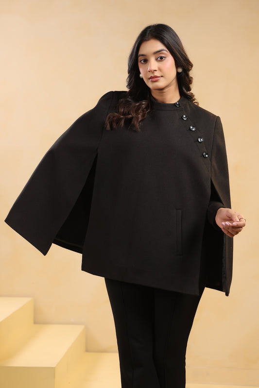 Women's Tweed Luxury Cape Jacket Shrug | Black