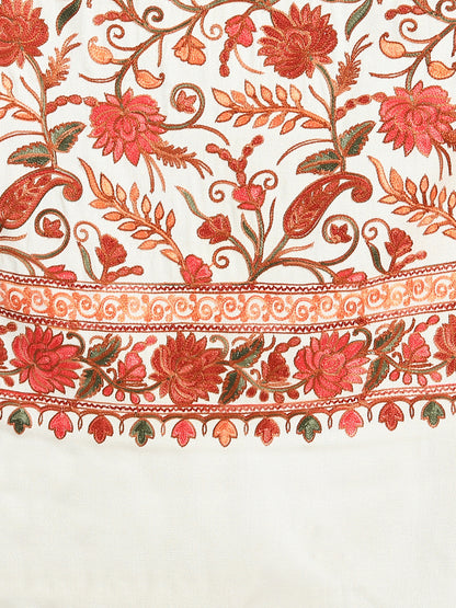 Kashmiri Aari Embroidery Woollen Stole for Men | Off White - view 5
