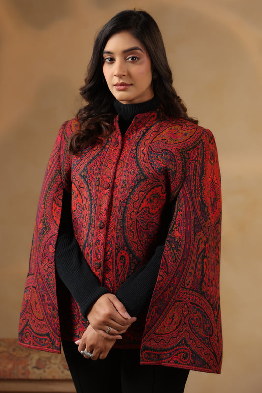 Women's Royal Designer Paisley Weave Cape Jacket | Red