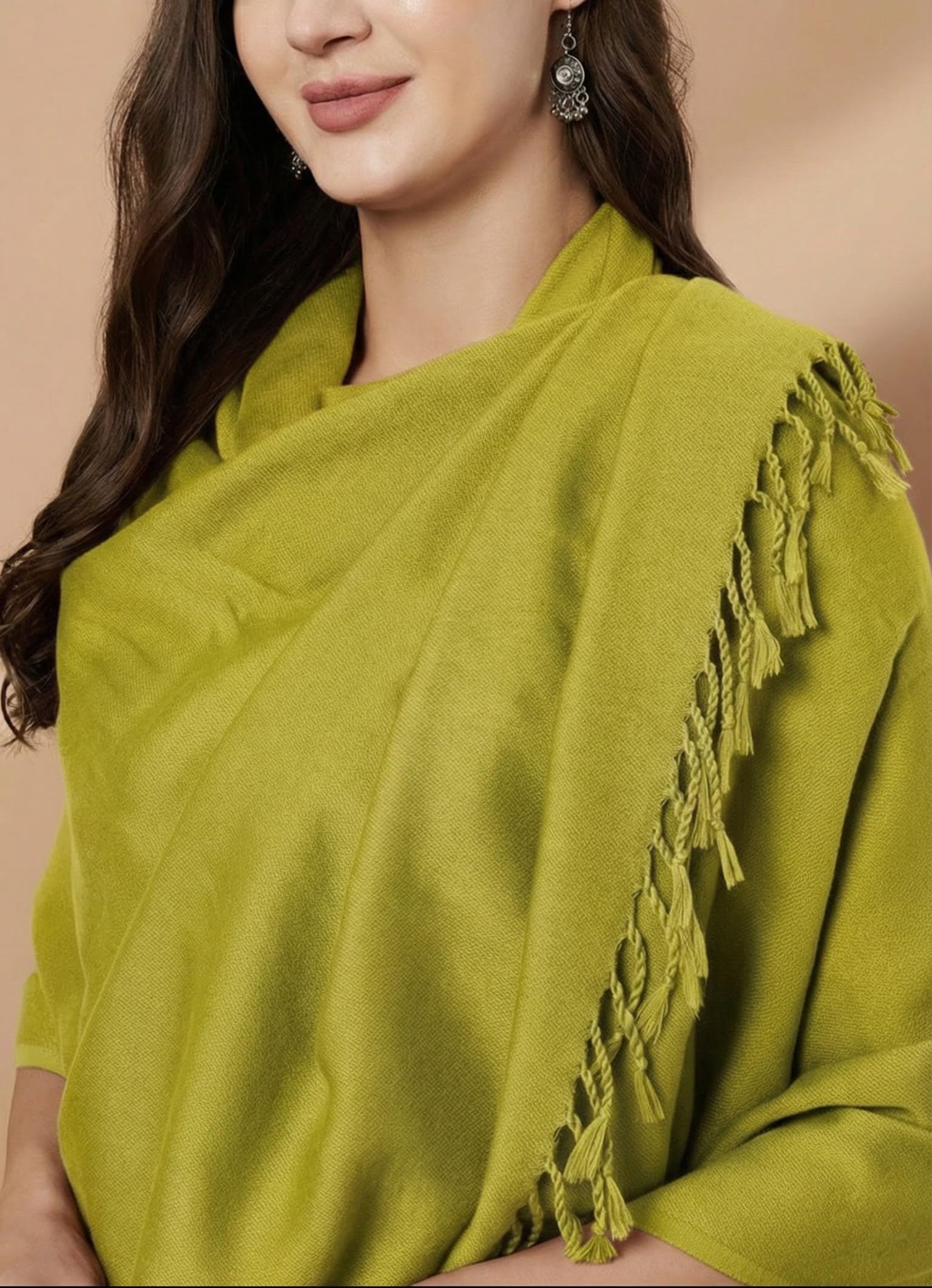 Plain Green Woolen Stole for Women | Green - view 4