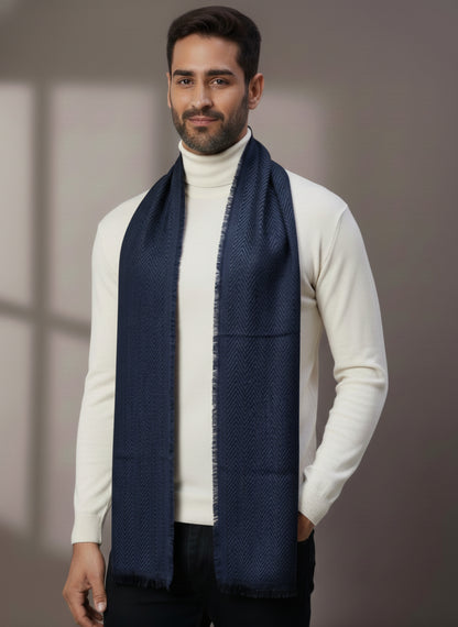 Soft Woollen Muffler for Men | Navy Blue Zigzag Scarf