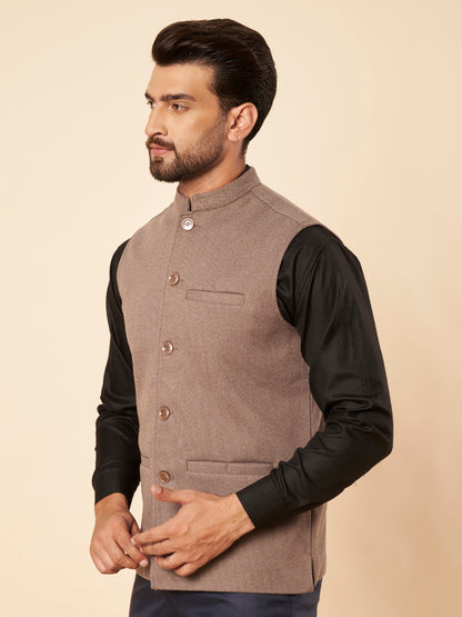 Men's Tweed Nehru Jacket | Brown