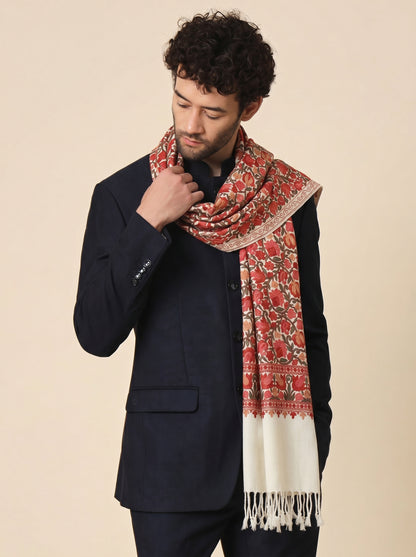 Kashmiri Aari Embroidery Woollen Stole for Men | Off White - view 2