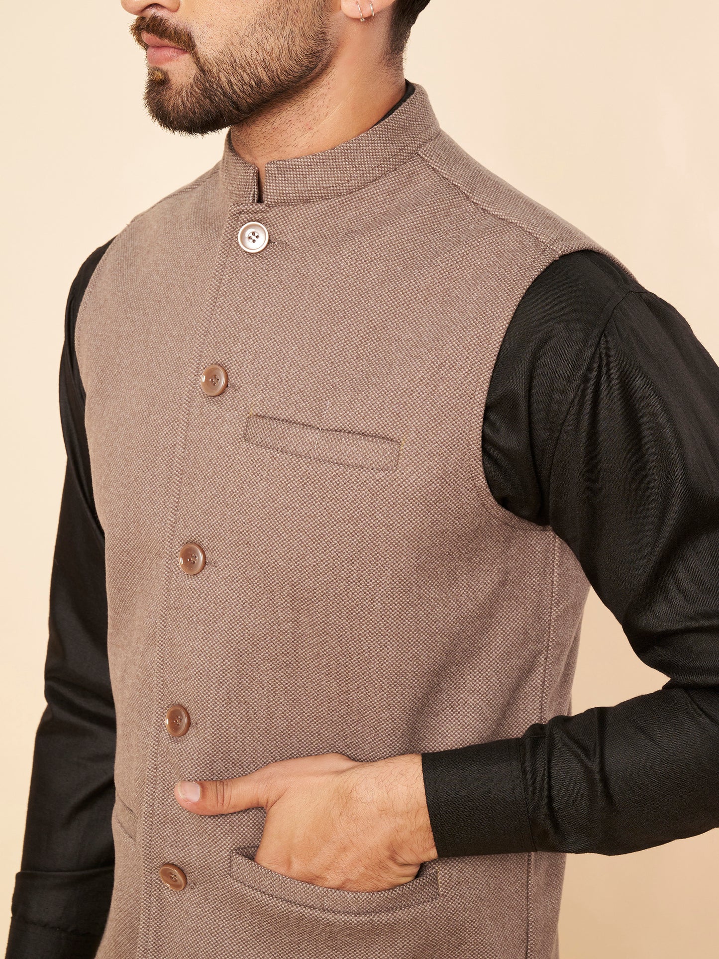 Men's Tweed Nehru Jacket | Brown