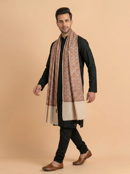 Kashmiri Sozni Jaal Embroidery Shawl for Men | Beige - view 3