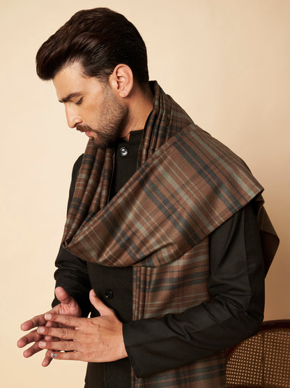 Men's Woollen Lohi Shawl | Brown Stripe - view 5