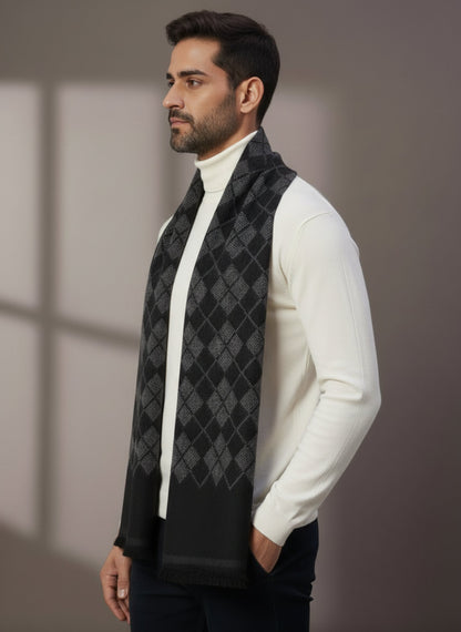 Soft Woollen Muffler for Men | Black Grey Scarf