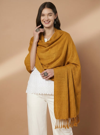 Plain Mustard Woolen Stole for Women | Mustard - view 3