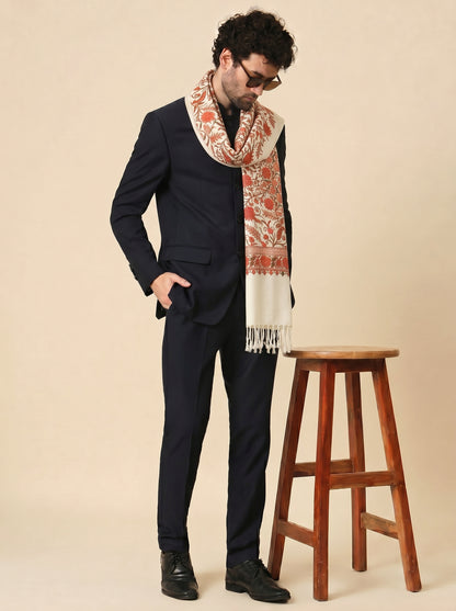 Kashmiri Aari Embroidery Woollen Stole for Men | Off White - view 4