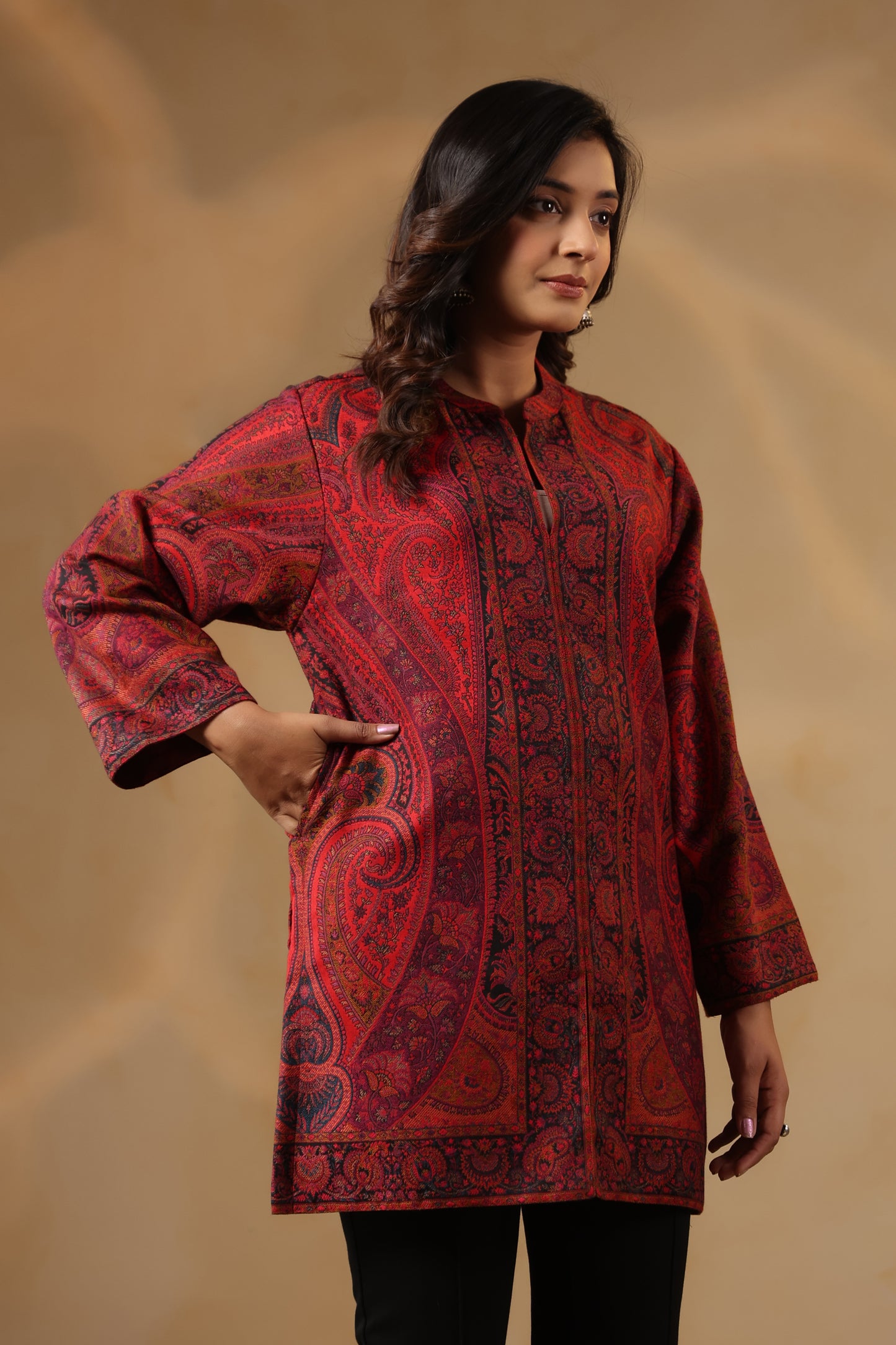 Women's Kaani Woven Winter Kurta | Maroon