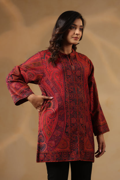 Women's Kaani Woven Winter Kurta | Maroon