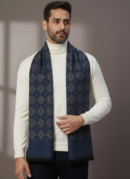 Soft Woollen Muffler for Men | Blue Grey Check Scarf