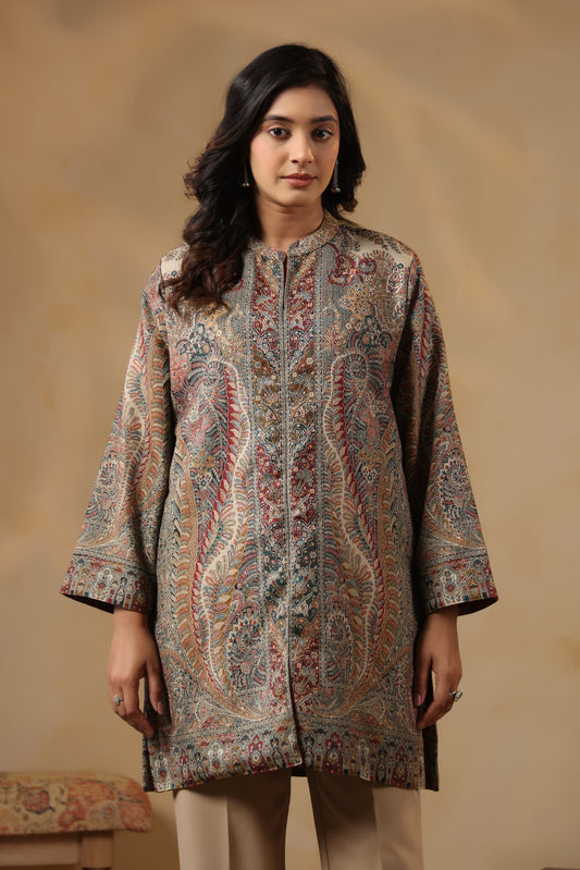 Women's Kaani Woven Winter Kurta | Multicolour