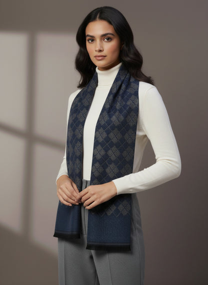 Soft Woollen Muffler for Women | Blue Grey Check Scarf
