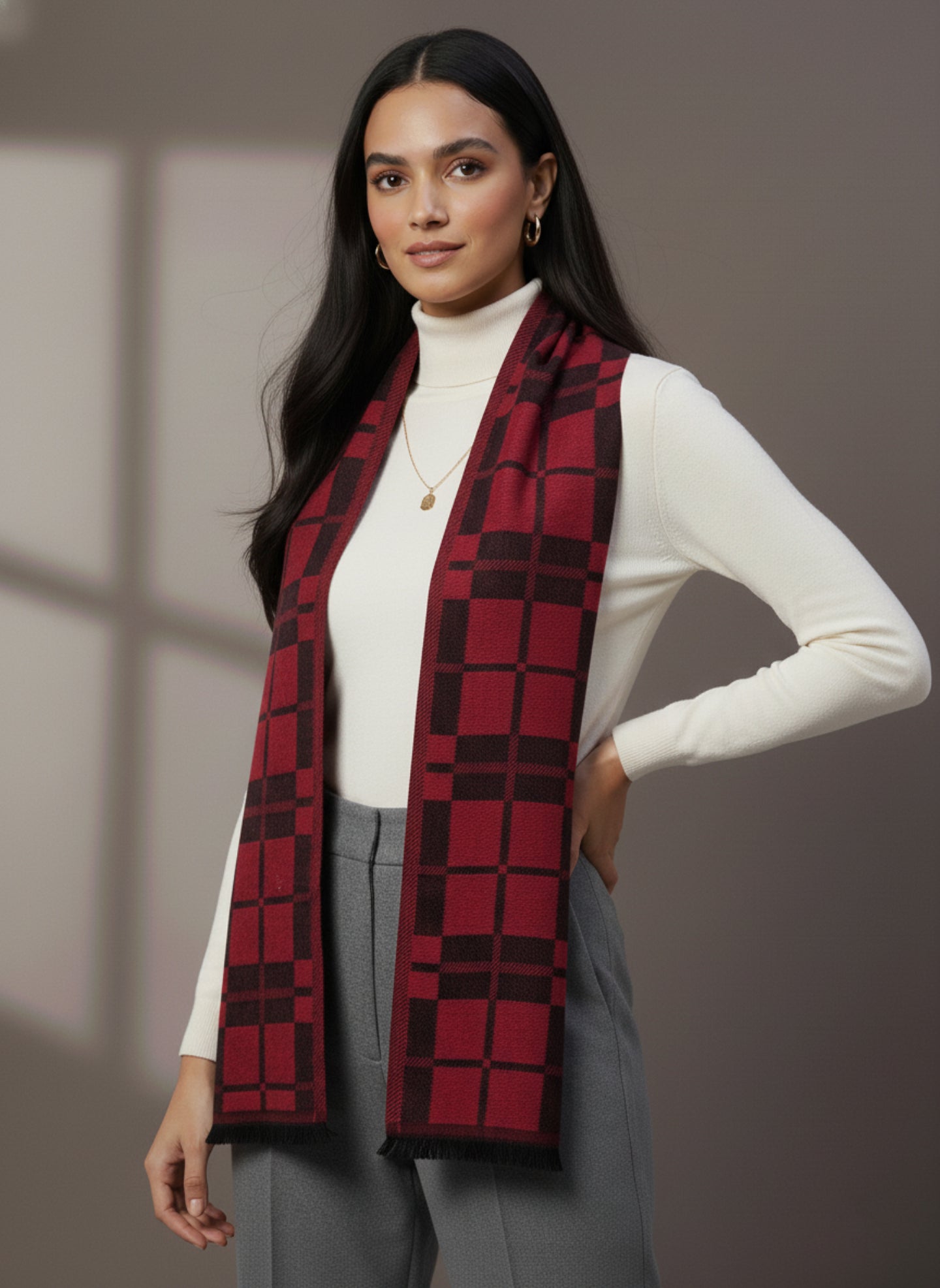 Soft Woollen Muffler for Women | Red Neck Scarf