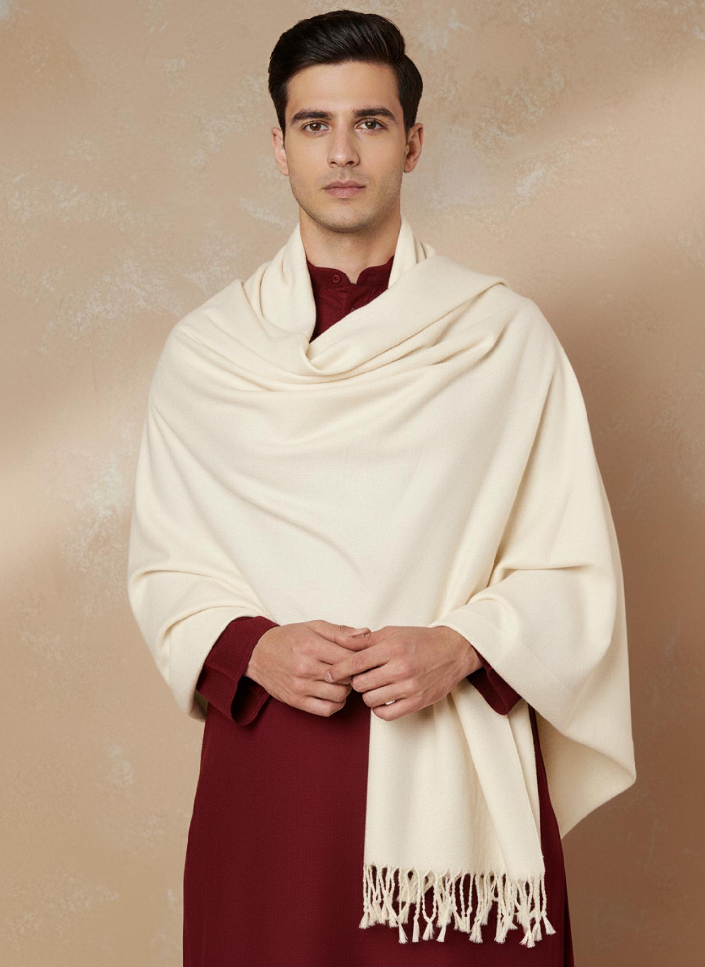 Men Lightweight Solid Color Warm Stole | Off White