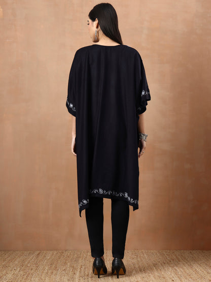 Aari Paisley Embroidery Black Pheran Shrug - view 4