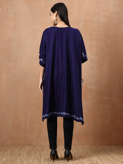 Aari Paisley Embroidery Blue Pheran Shrug - view 2