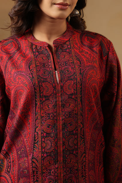Women's Kaani Woven Winter Kurta | Maroon