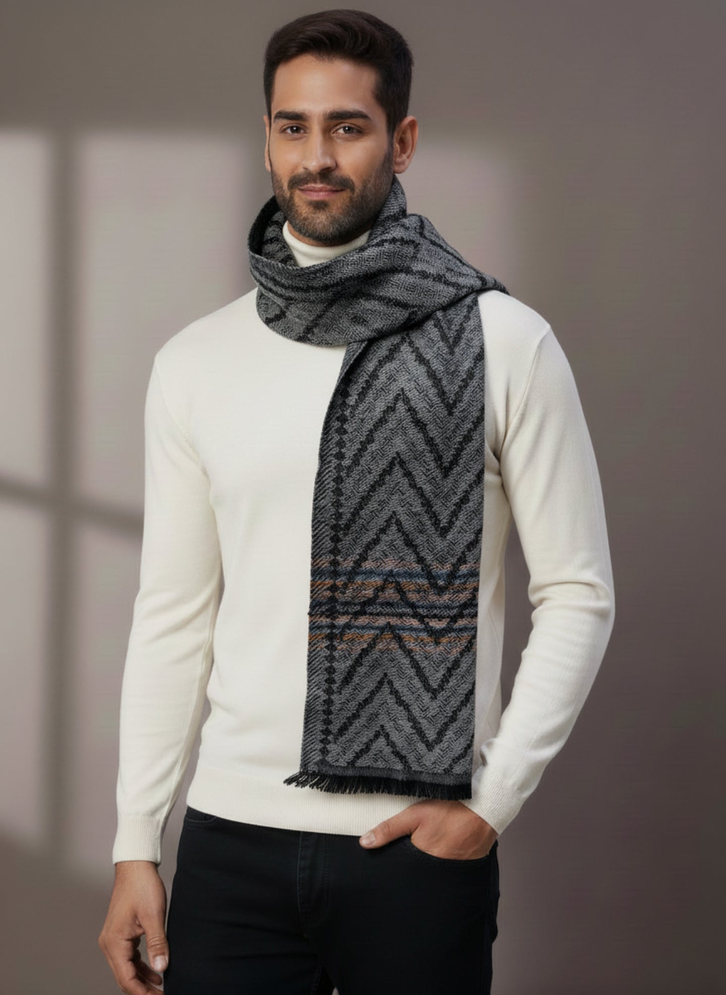 Soft Woollen Muffler for Men | Grey Neck Scarf