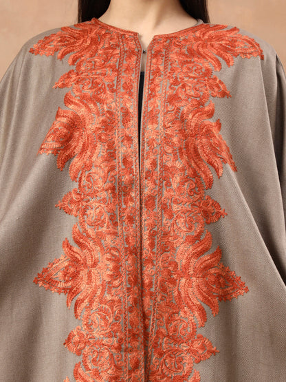 Floral Aari Embroidery Brown Pheran Shrug