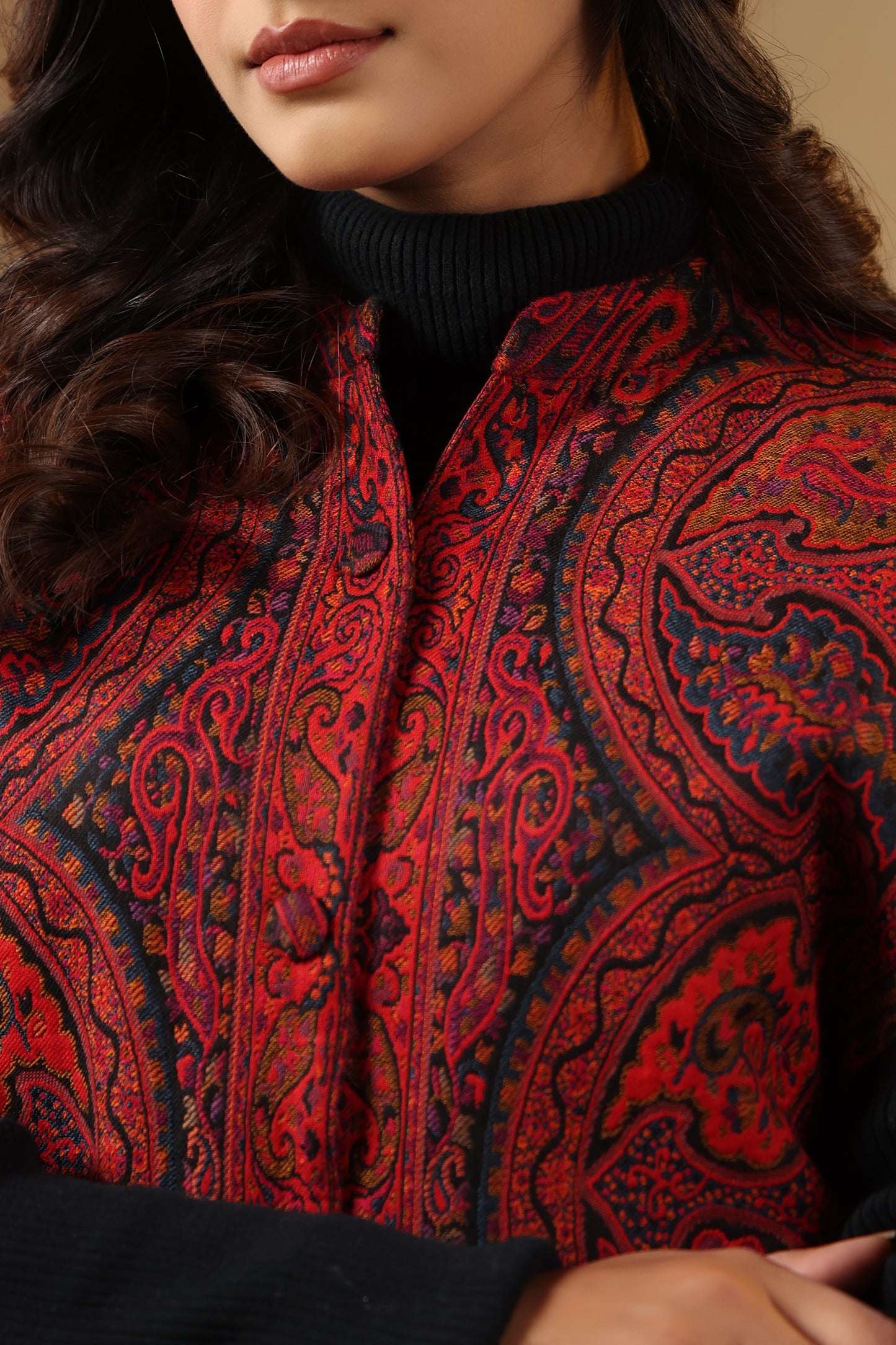 Women's Royal Designer Paisley Weave Cape Jacket | Red