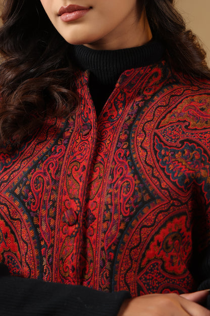 Women's Royal Designer Paisley Weave Cape Jacket | Red