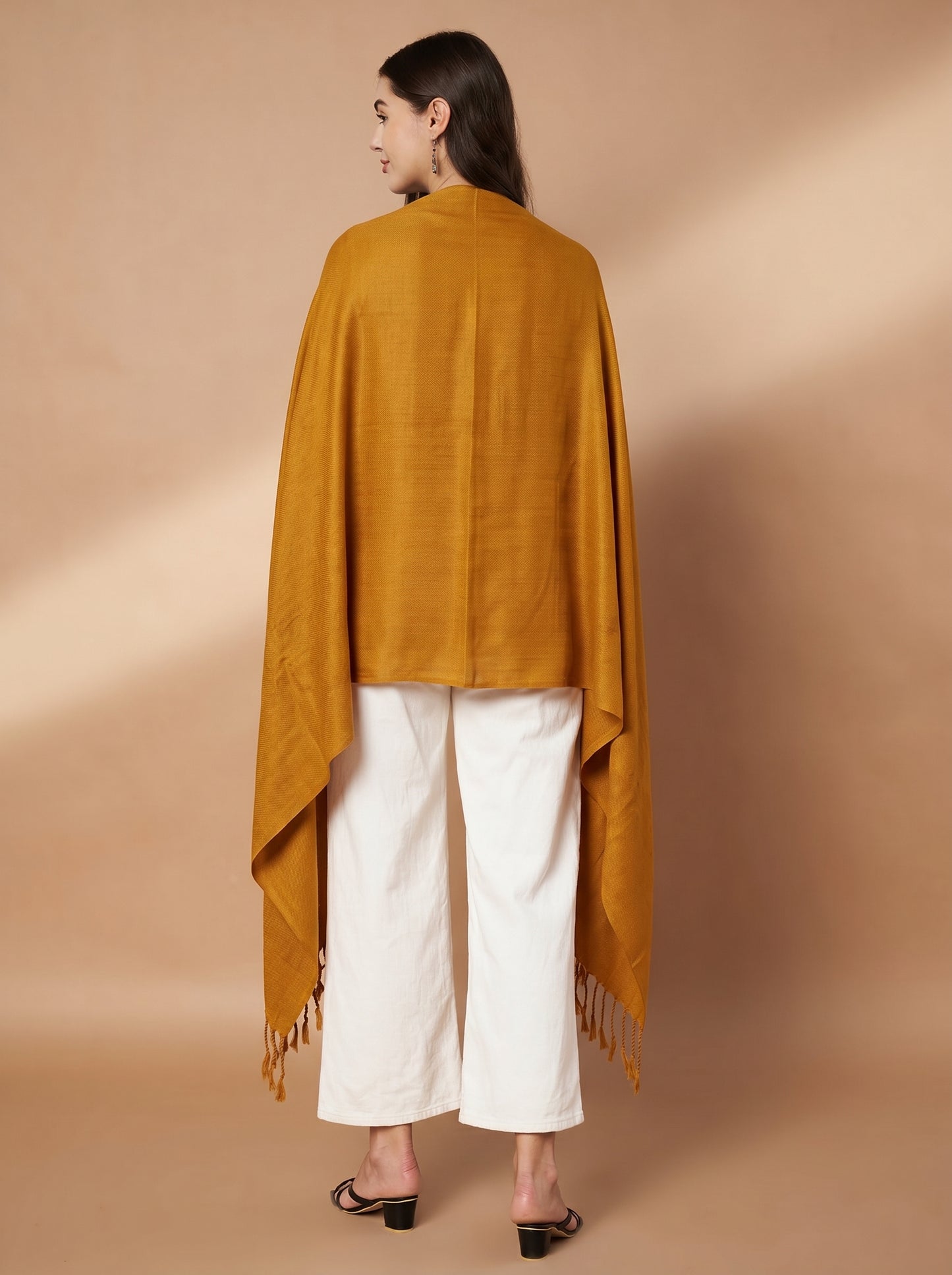 Plain Mustard Woolen Stole for Women | Mustard - view 5