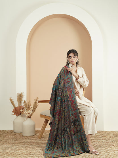 Kani Darbar Weave Soft Woolen Stole for Women | Black