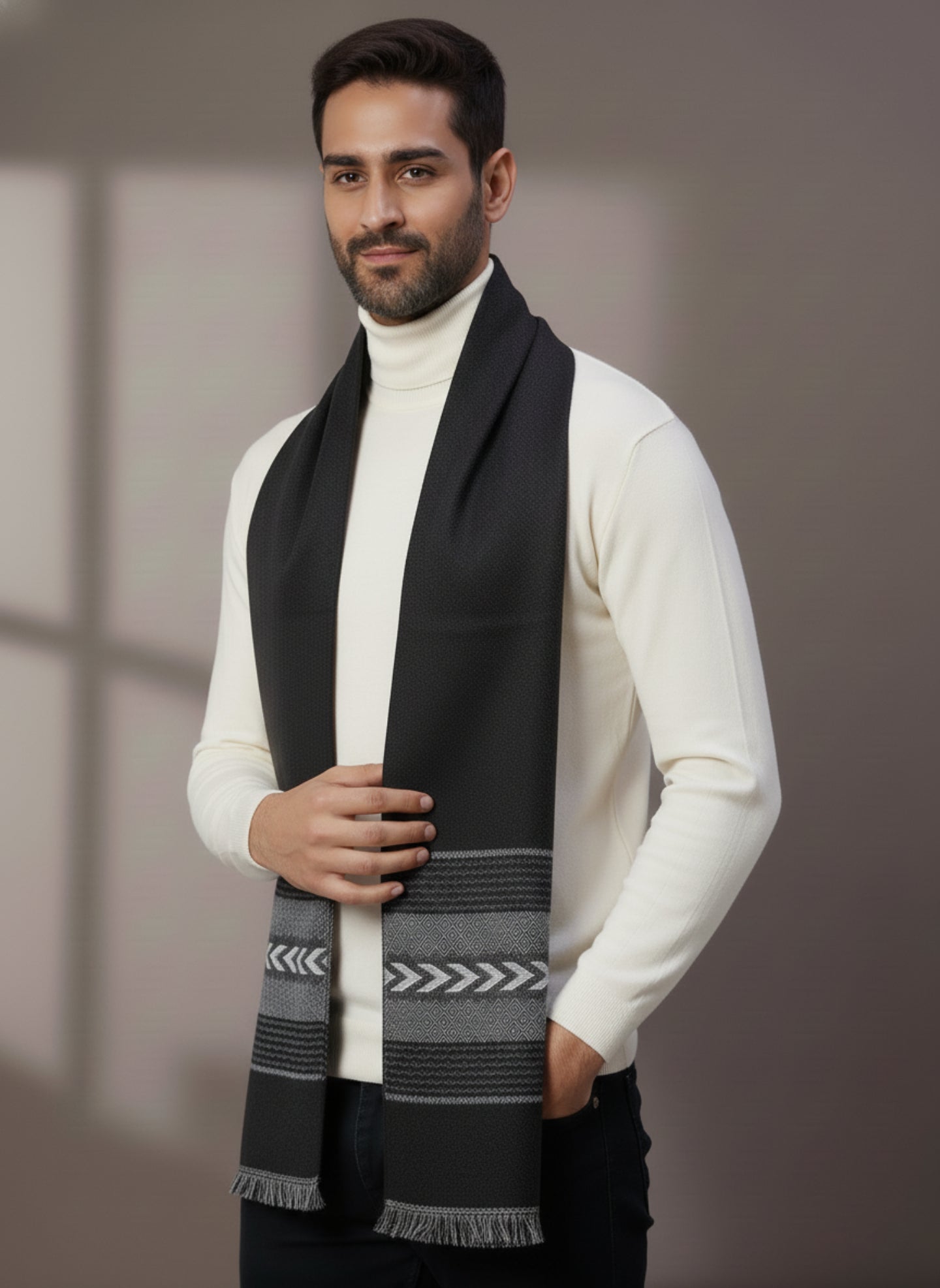 Soft Woollen Muffler for Men | Black Neck Scarf