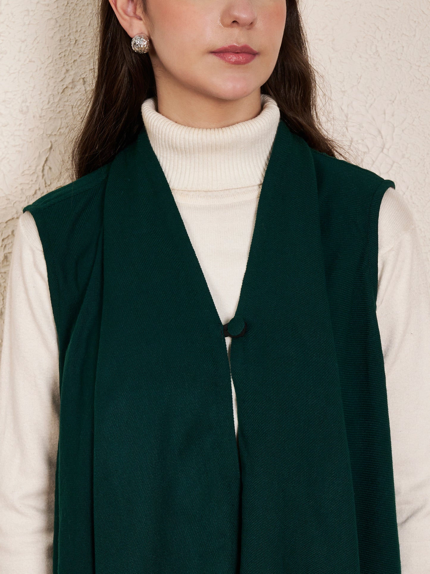 Women's Sleeveless Plain Shrug Cardigan | Bottle Green