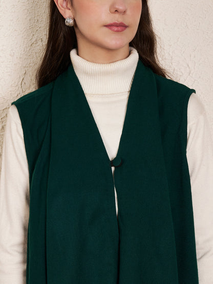 Women's Sleeveless Plain Shrug Cardigan | Bottle Green