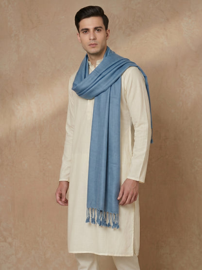 Men Lightweight Solid Color Warm Stole | Dark Sky Blue - view 5