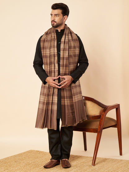 Men's Woollen Lohi Shawl | Brown Stripe Check - view 2