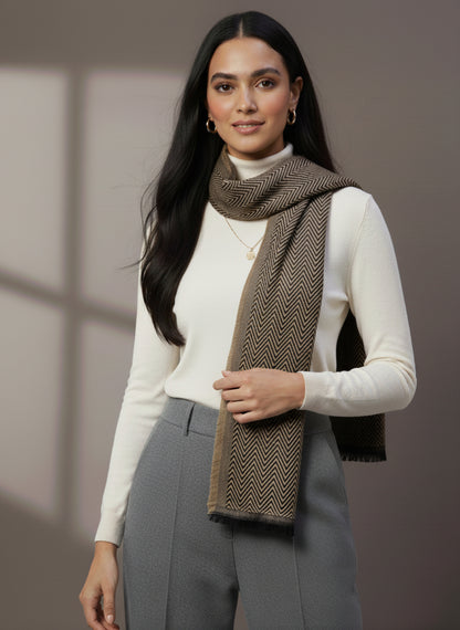 Soft Woollen Muffler for Women | Light Brown Zigzag Scarf