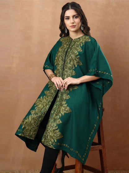 Floral Aari Embroidery Green Pheran Shrug - view 2