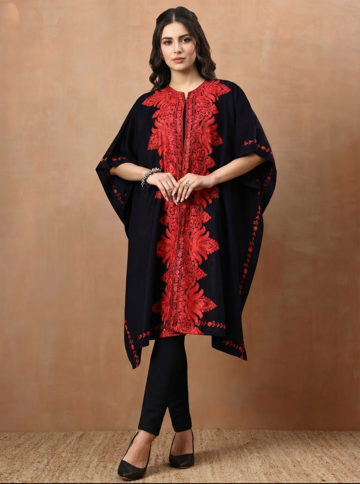 Floral Aari Embroidery Black Pheran Shrug - view 4