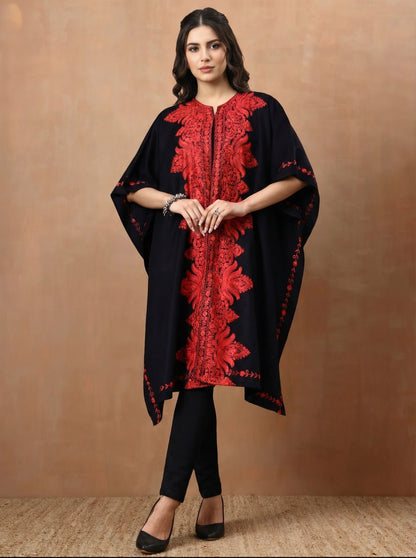 Floral Aari Embroidery Black Pheran Shrug - view 4