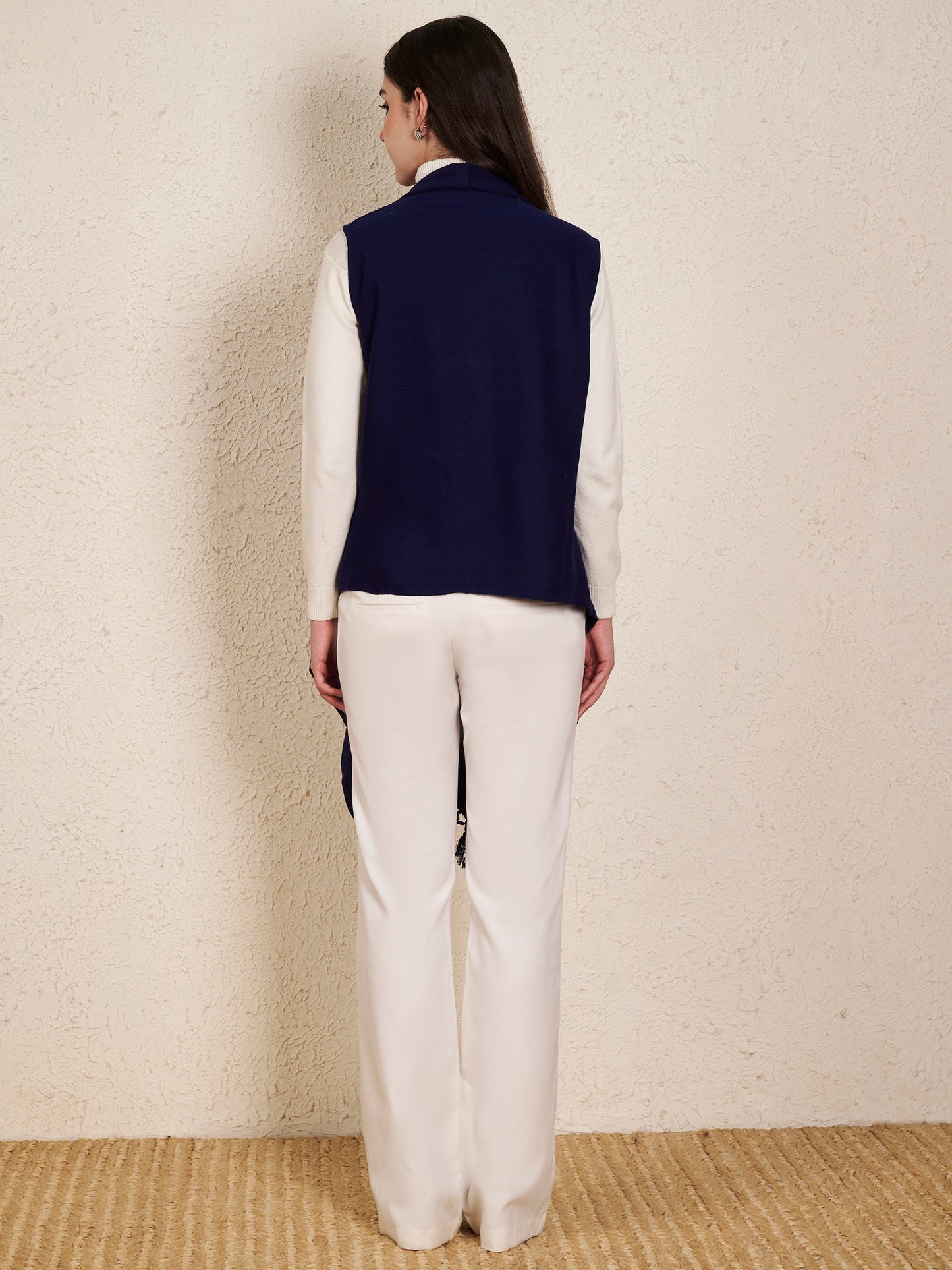 Women's Sleeveless Plain Shrug Cardigan | Navy Blue