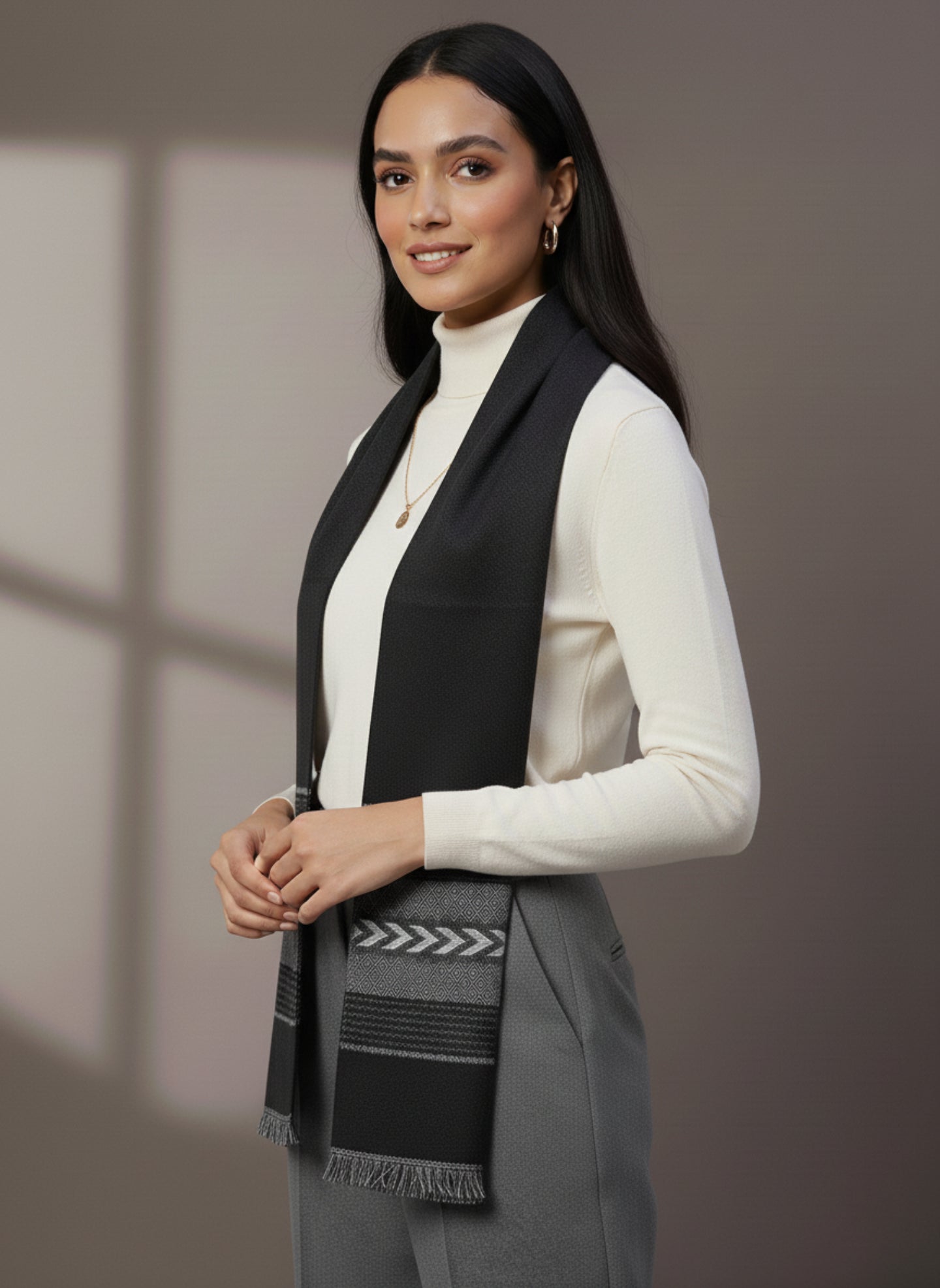 Soft Woollen Muffler for Women | Black Neck Scarf