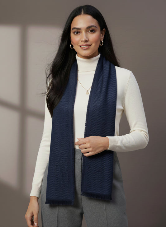 Soft Woollen Muffler for Women | Navy Blue Zigzag Scarf