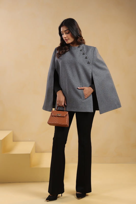 Women's Tweed Luxury Cape Jacket Shrug | Grey