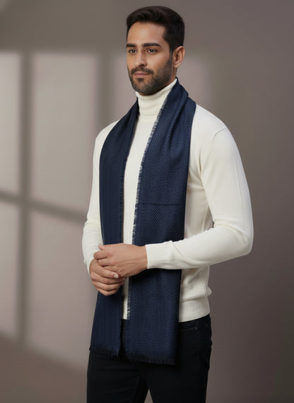 Soft Woollen Muffler for Men | Navy Blue Zigzag Scarf
