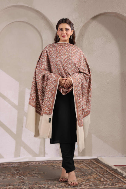 Kashmiri Sozni Jaal Embroidery Shawl | Beige