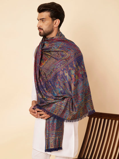 Kani Darbar Weave Soft Woolen Stole for Men | Blue