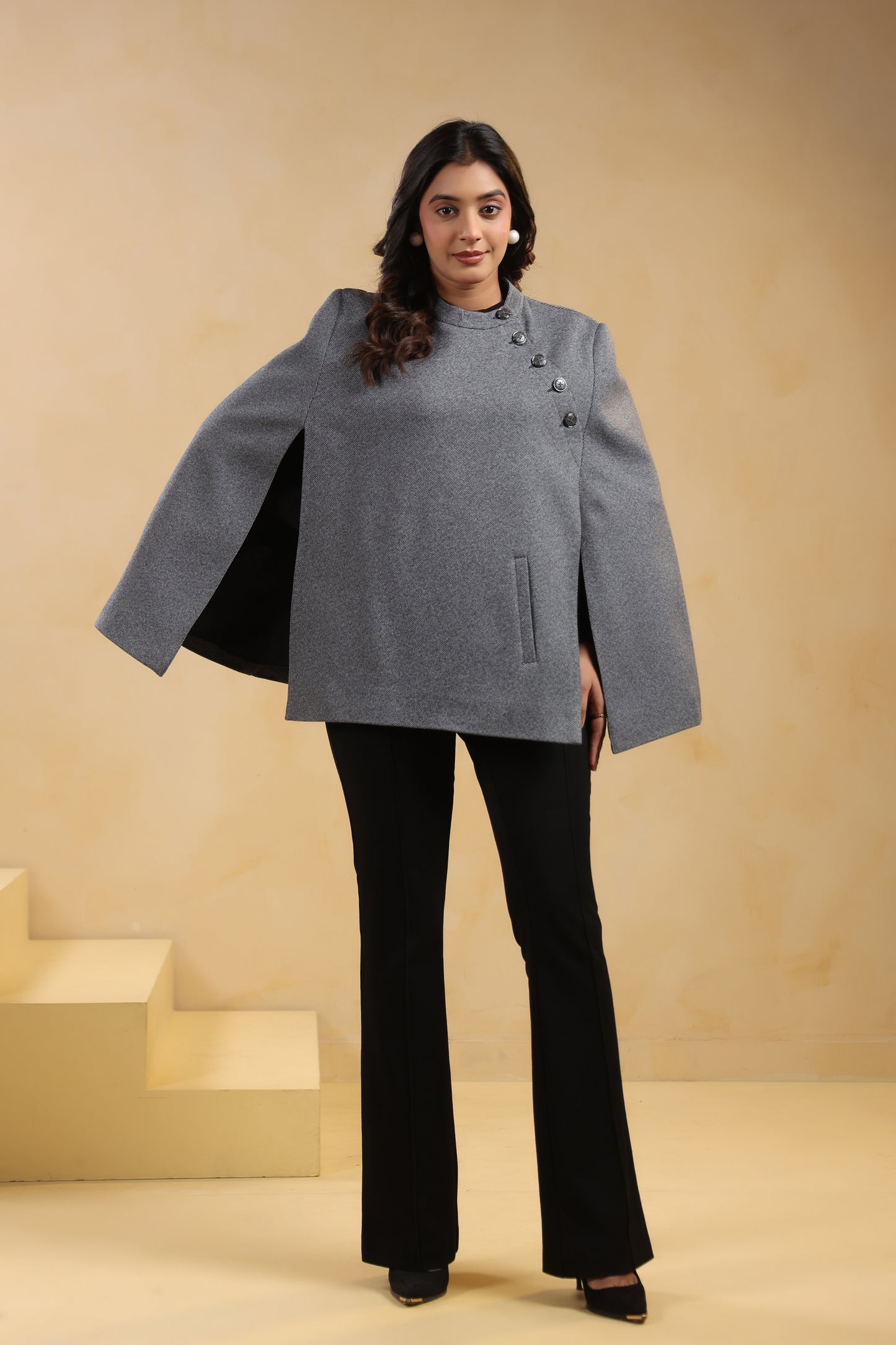 Women's Tweed Luxury Cape Jacket Shrug | Grey